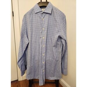 Charles Tyrwhitt Dress Shirt 16.5 Slim Fit Long Sleeve Blue On Blue Check